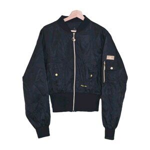 Vintage Baby Phat Bomber Jacket Womens L Black LS Gold Tone Details Baddie Y2K